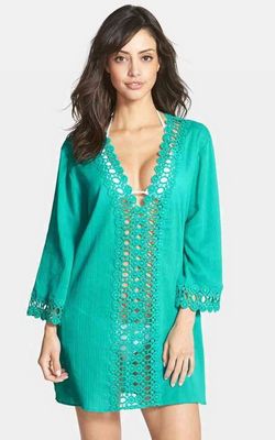 F4385-2Turquoise Повседневная накидка с длинными рукавами и глубоким V-образным вырезом с отделкой крючком